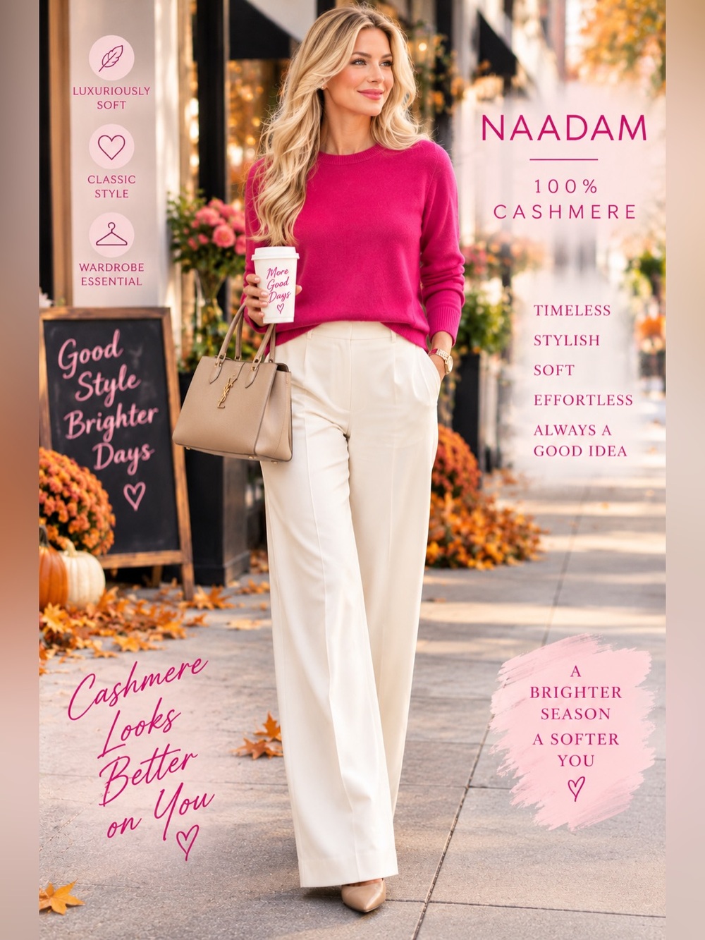 NAADAM 100% Cashmere Women's Crewneck  Sweater in Fuchsia Pink Size  Medium